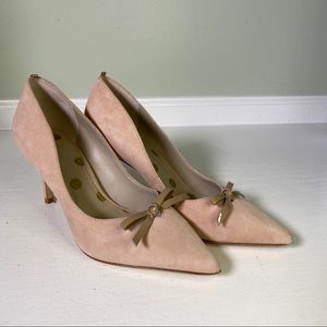 Boden Light Pink Suede Bow Pointed Toe Pumps